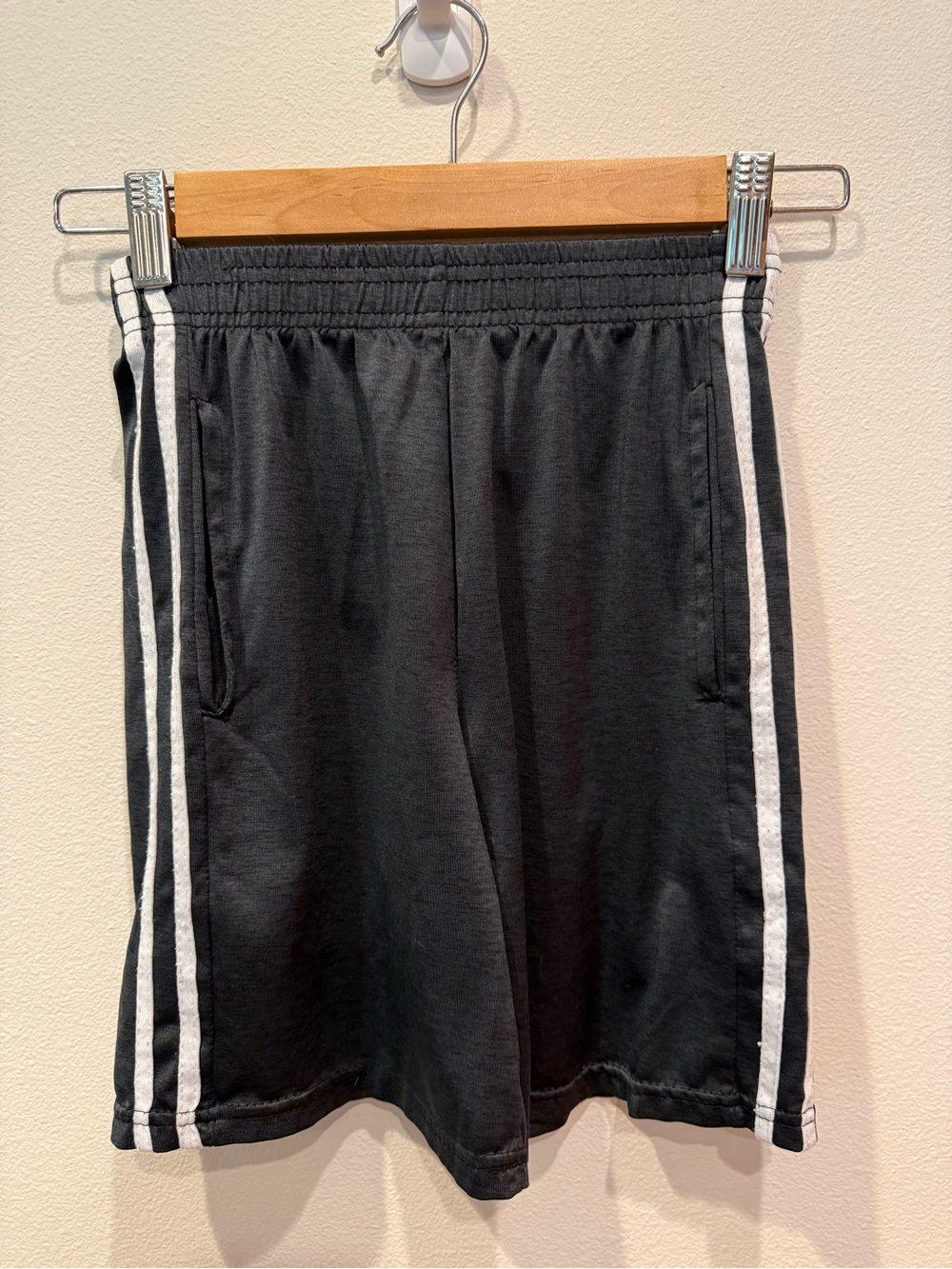 Essentials Black Athletic Shorts with White Side Stripes